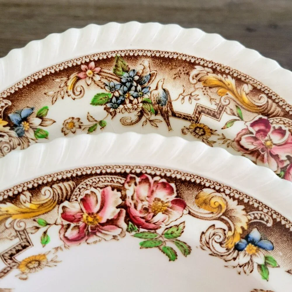 Vintage Johnson Bros Devonshire Soup Bowl Set Of 2, Old English Floral & Bird - Picture 10 of 14